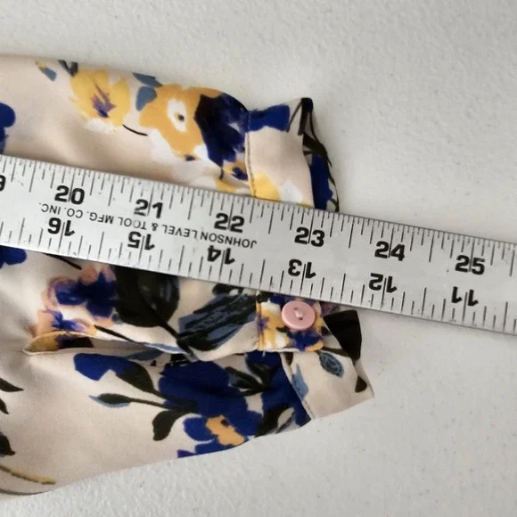 Adrianna Papell Blouse Womens Small Floral V Neck Long Sleeve Blue Yellow Top - Picture 6 of 11